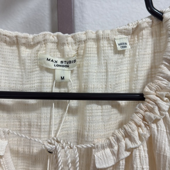NWT Max Studio Tied Short Sleeve Oversized Fit Top in Eggshell - Picture 8 of 12